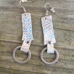 Hand Made Leather Blue Copper Silver Hoop Dangle
